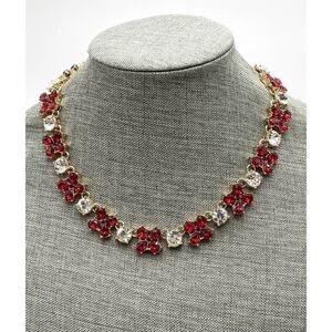 Dana Buchman Necklace Rhinestone Red Clear Gold Tone 17”+3” Size: 17”+3”